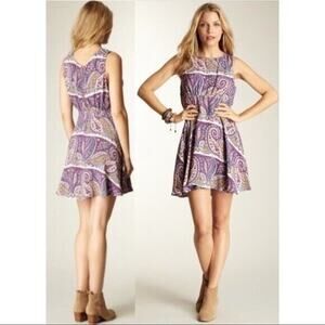 Free People Women's Dancing Pretty Sleeveless Mini Dress Purple Paisley 0